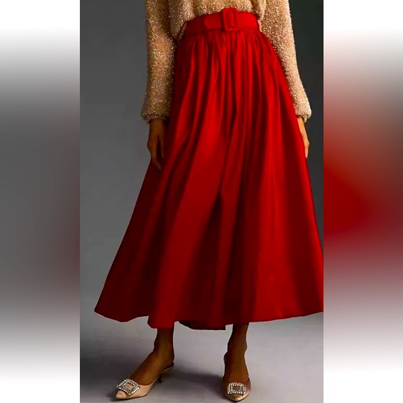 NWT Anthropologie Maeve Belted Maxi Red A-Line Skirt - Picture 4 of 8
